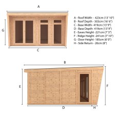 The Mercia Harlow Premium Insulated Garden Room 4m x 4m - dimensions