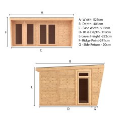 The Mercia Harlow Premium Insulated Garden Room 5m x 3m - dimensions