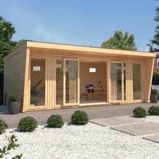 The Mercia Harlow Premium Insulated Garden Room 6m x 3m - in situ, angle view
