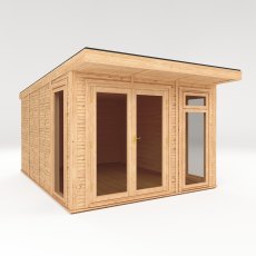 The Mercia Edwinstowe Insulated Garden Room 3m x 4m - in situ, isolated angle view, doors closed