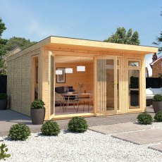 The Mercia Edwinstowe Insulated Garden Room 4m x 4m - in situ, angle view, doors open