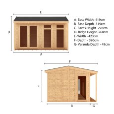 The Mercia Thoresby Premium Insulated Garden Room 4m x 3m - dimensions