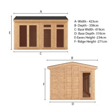 The Mercia Rufford Premium Insulated Garden Room 4m x 3m - dimensions