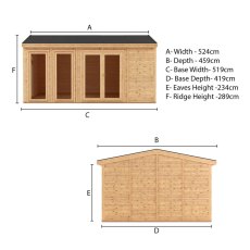 The Mercia Rufford Premium Insulated Garden Room 5m x 4m - dimensions