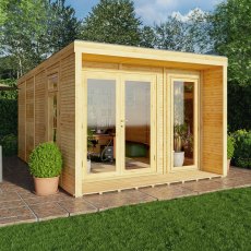 The Mercia Creswell Premium Insulated Garden Room 3m x 4m - in situ, angle view, doors closed