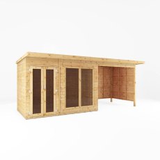 18x6 Mercia Maine Summerhouse with Patio area - White background - angle view doors closed