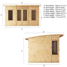 12x8 Mercia Premium Helios Summerhouse - Dimensions