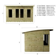 Mercia Helios 12x8 summerhouse dimensions and specification diagram
