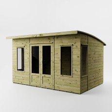 Mercia Helios 12x8 summerhouse angled view with large front windows