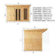 12x6 Mercia Maine Summerhouse with Side Shed - Dimensions