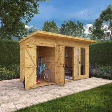 12x6 Mercia Maine Summerhouse with Side Shed - in situ doors open - Angle View