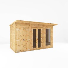12x6 Mercia Maine Summerhouse with Side Shed - White background - Angle View