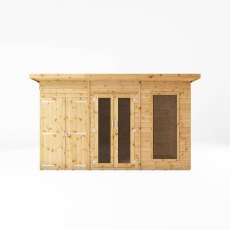 12x6 Mercia Maine Summerhouse with Side Shed - White background - Front View