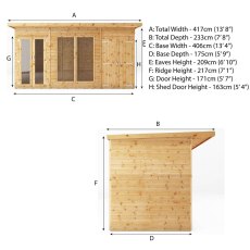 14x6 Mercia Maine Summerhouse with Side Shed - dimensions