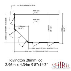 10Gx14 Shire Rivington Log Cabin (28mm logs) - floor plan