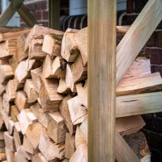 7x3 Forest Large Wall Apex Log Store - Pressure Treated - side view with logs