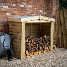 6x3 Forest Overlap Apex Log Store - Pressure Treated - insitu with logs