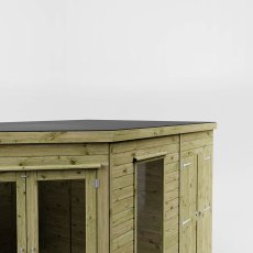 Roof detail of Mercia 8x8 corner summerhouse with side shed and felt roof covering