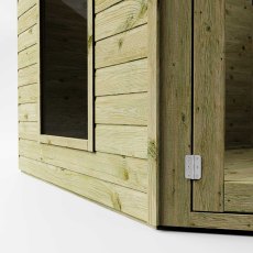 Close-up detail of Mercia corner summerhouse glazed door frame and side panel