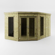 Mercia 8x8 corner summerhouse with side shed studio image and double doors