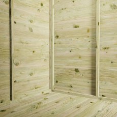 Interior view of Mercia corner summerhouse with timber walls and floor panels