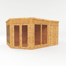 13x9  Mercia Corner Summerhouse with Side Shed - white background - angle view