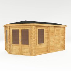 17x10 Mercia Corner Lodge Plus Log Cabin with Side Shed - isolated - angle view