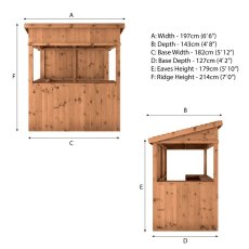 6x4 Mercia Premium Garden Bar - Pressure Treated - dimensions