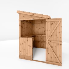 6x4 Mercia Premium Garden Bar + Shutter Pack - Pressure Treated - isolated - side view - door open