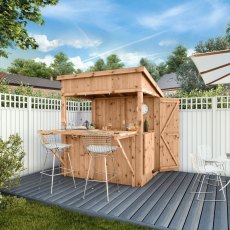 6x4 Mercia Premium Garden Bar + Shutter Pack - Pressure Treated - in situ - angle view