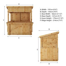 6x4 Mercia Premium Garden Bar + Shutter Pack - Pressure Treated - dimensions