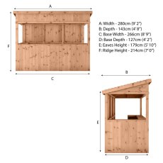 9x4 Mercia Premium Garden Bar - Pressure Treated - dimensions