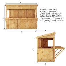 9x4 Mercia Premium Garden Bar + Shutter Pack - Pressure Treated - dimensions