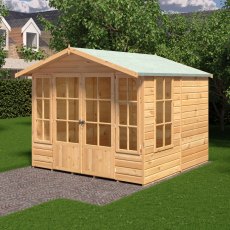 8x8 Shire Delmora Summerhouse - in situ, angle view