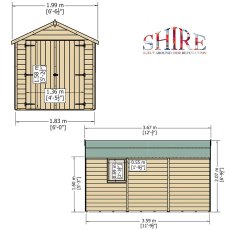 12 x 6 Shire Warwick Shiplap Apex Shed with Double Doors - dimensions