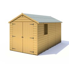 12 x 6 Shire Warwick Shiplap Apex Shed with Double Doors - isolated doors closed angled showing side window