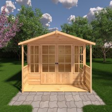 8x10 Shire Delmora Summerhouse With Verandah - in situ, front view, doors closed