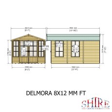8x12 Shire Delmora Summerhouse - Dimensions