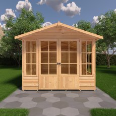 8x12 Shire Delmora Summerhouse - in situ, angle view