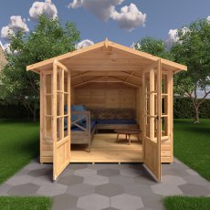 8x12 Shire Delmora Summerhouse - in situ, front view