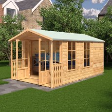 8x14 Shire Delmora Summerhouse - in situ, angle view, doors open