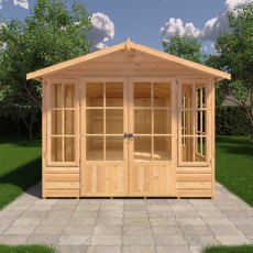 8x16  Shire Delmora Summerhouse - in situ, front view