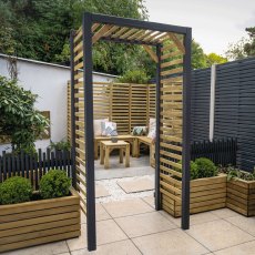 Forest Slatted Arch - in situ - angle view