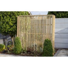 Forest 6x6 Pressure Treated Vertical Slatted Garden Screen Panel - With Background, Angle View