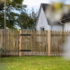 3ft High Forest Contemporary Picket Gate - Pressure Treated - In Situ, Front View