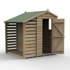 4x6 Forest 4Life Overlap Apex Shed with Lean To - isolated with doors closed