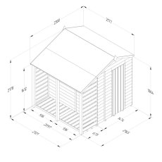 5 x 7 (2.18m x 2.31m) Forest 4Life Overlap Apex Shed with Lean To - dimensions