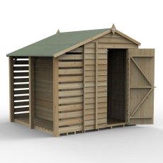 5 x 7 (2.18m x 2.31m) Forest 4Life Overlap Apex Shed with Lean To - isolated with doors open