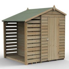4x6 Forest 4Life Overlap Windowless Apex Shed with Lean to - with doors closed