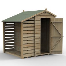4x6 Forest 4Life Overlap Windowless Apex Shed with Lean to - isolated with doors open